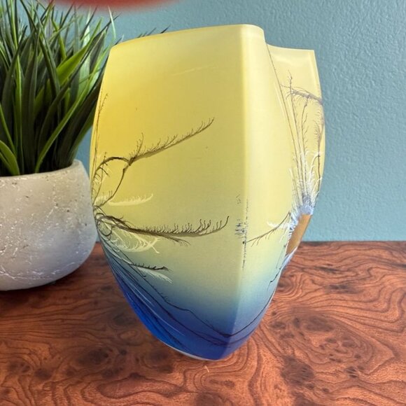 Vintage Herner Vase Hand Painted Royal Peacock Feathers Frosted Germany - Picture 7 of 12